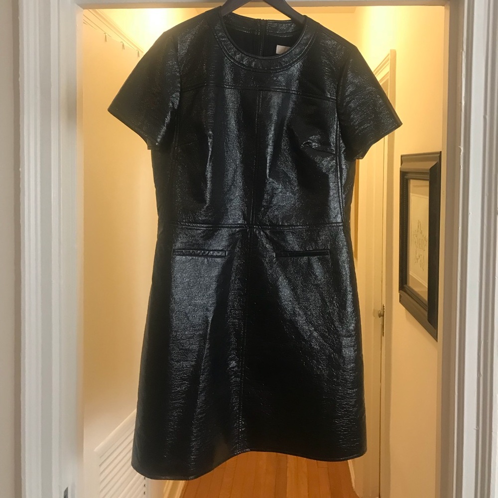 Patent vegan leather mini dress